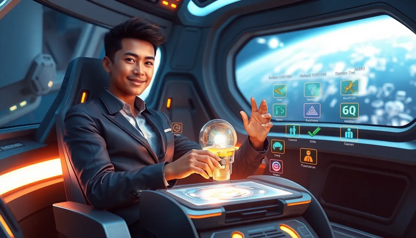 Eve Online character installing a high-tech implant in a spacecraft.